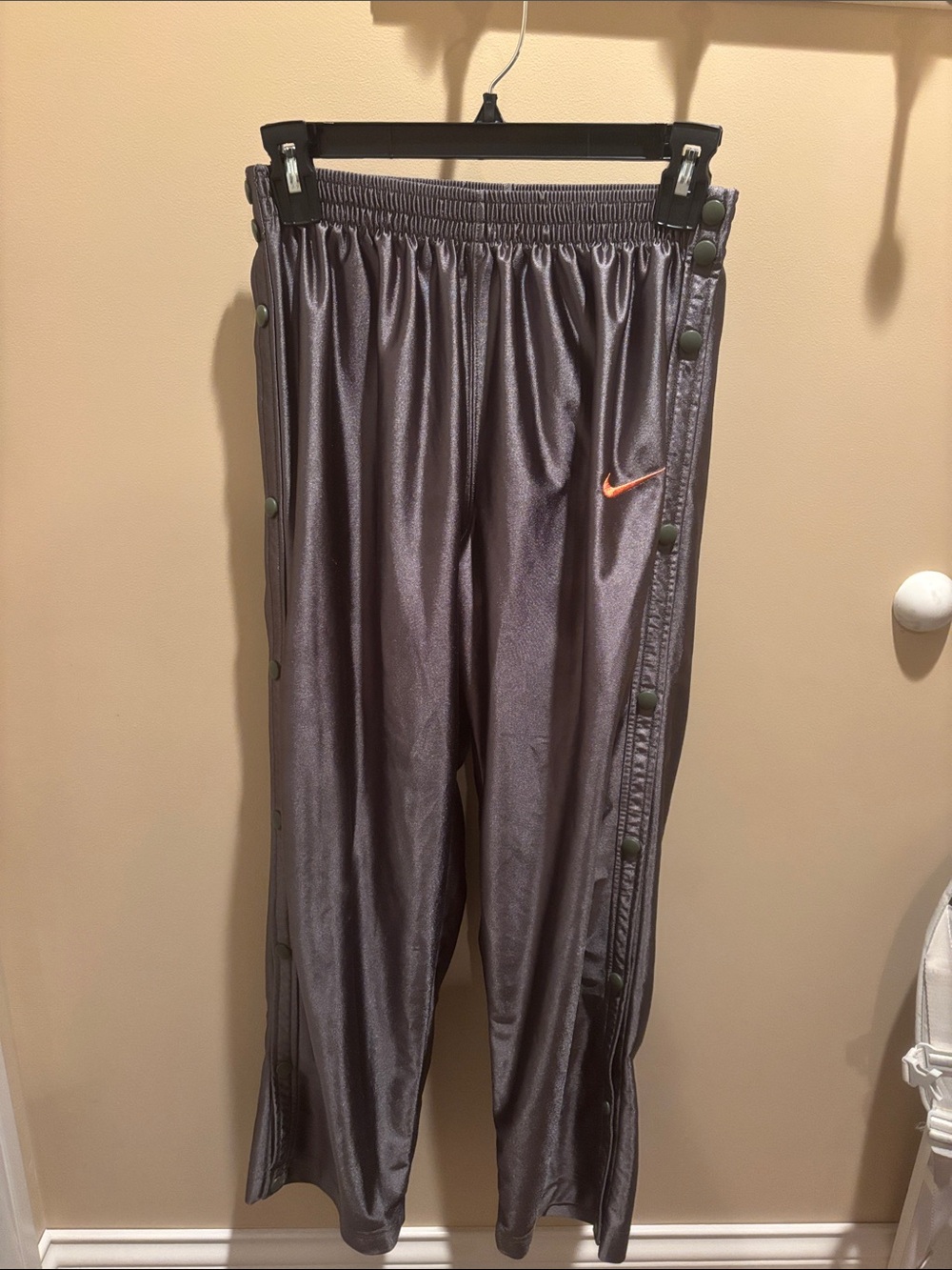 Nike Gray Track Pants with Orange Swoosh and Snap Sides